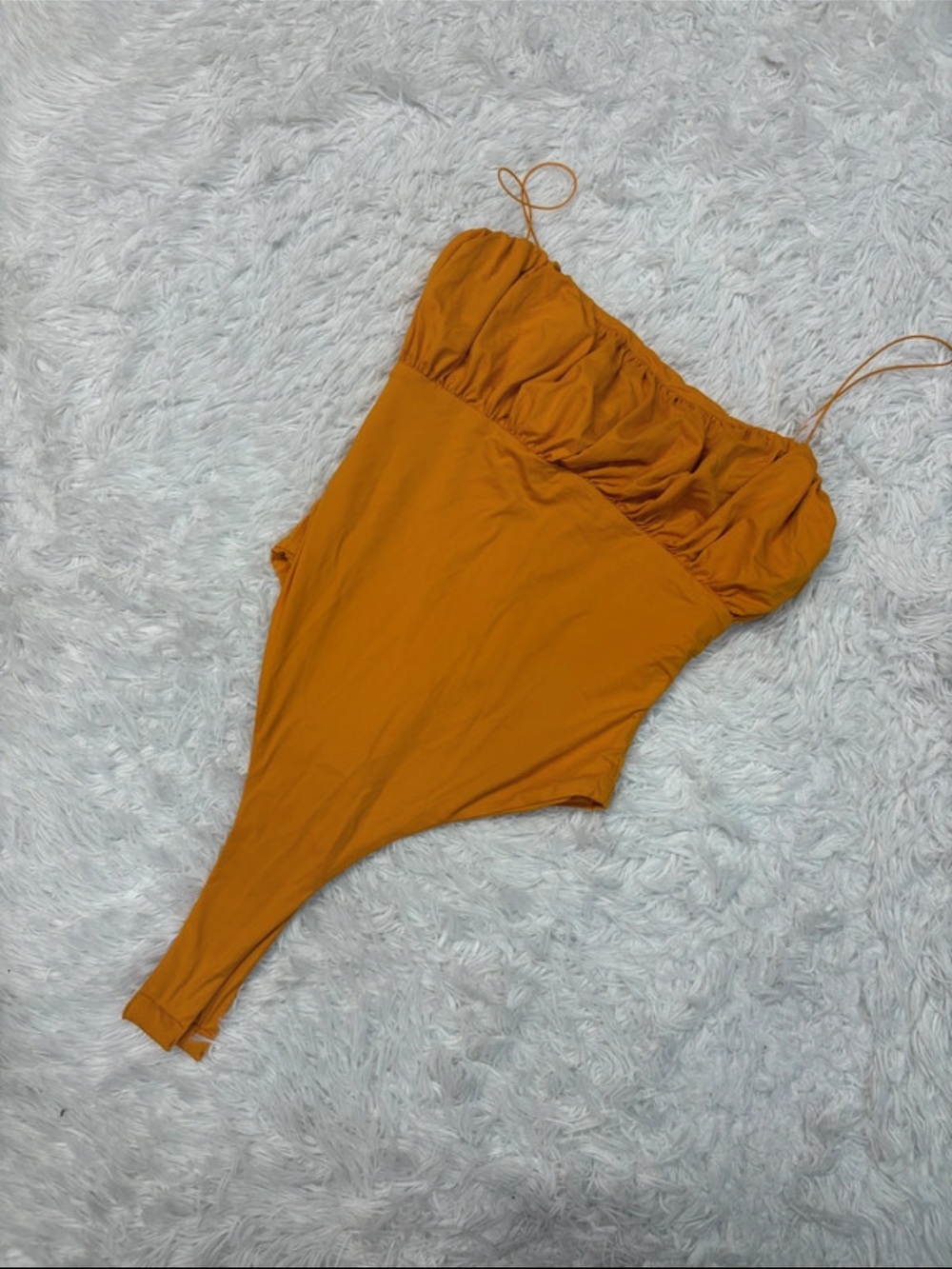 Meshki orange ruched bodysuit small